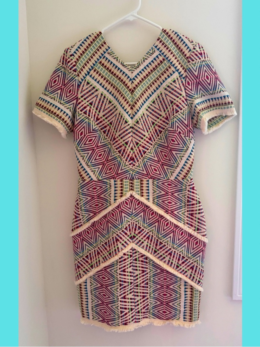 Adelyn Rae Multicolor Geometric Fringe Trim Mini Dress